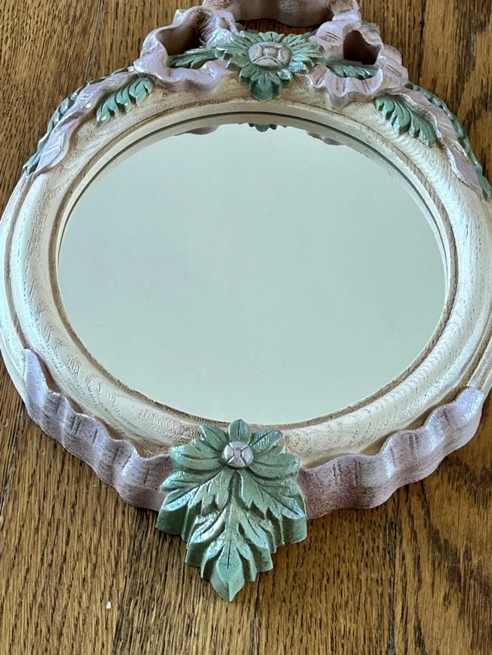 Home Interiors Homco Floral Wall Mirror Pink Green Shabby Chic Cottagecore Decor